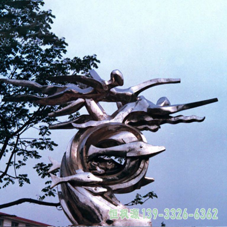 不锈钢游泳雕塑，不锈钢运动雕塑