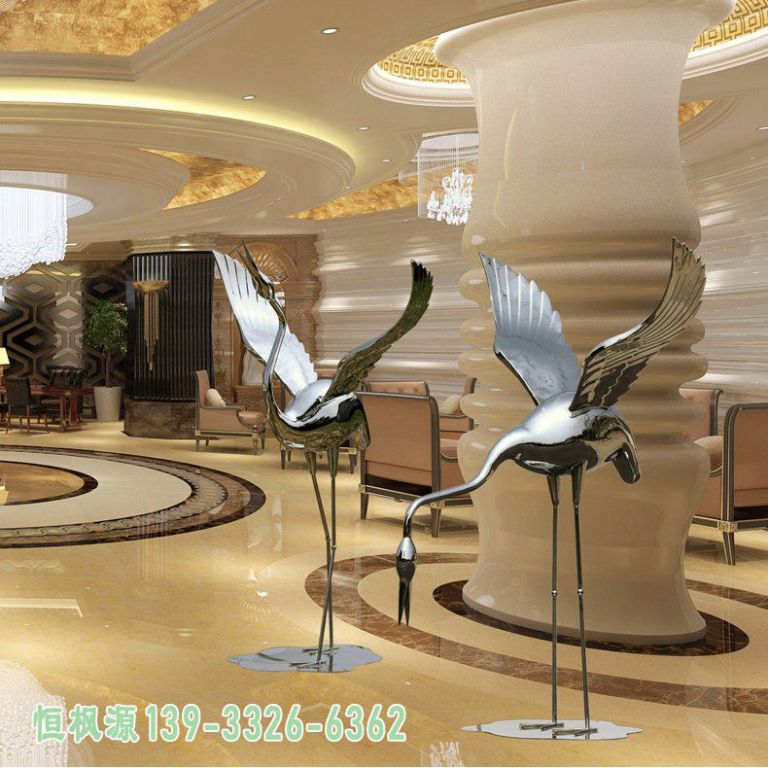 酒店仙鹤展翅不锈钢雕塑 (4)