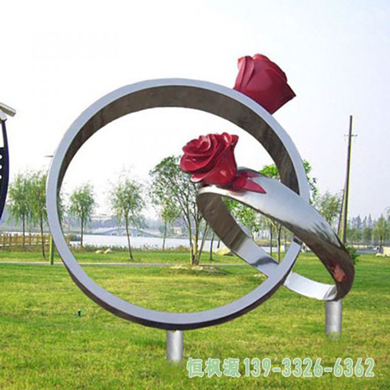 不锈钢戒指雕塑，不锈钢爱情雕塑