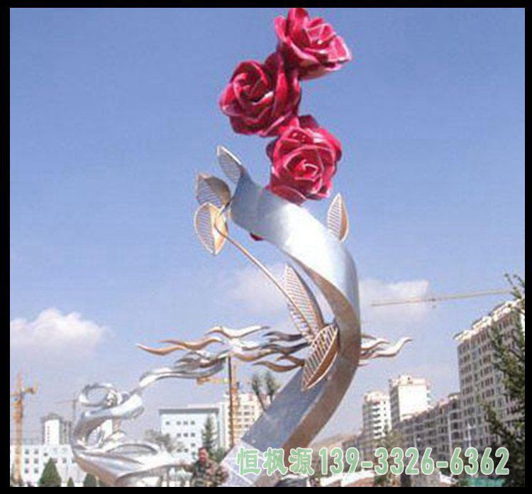 不锈钢抽象玫瑰花 企业景观雕塑[1]