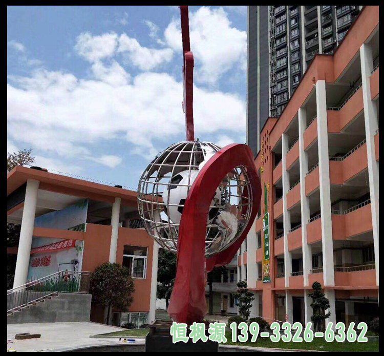 校园景观雕塑，不锈钢地球仪雕塑 (2)