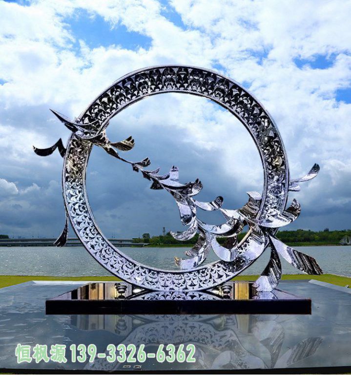 不锈钢大雁圆环雕塑