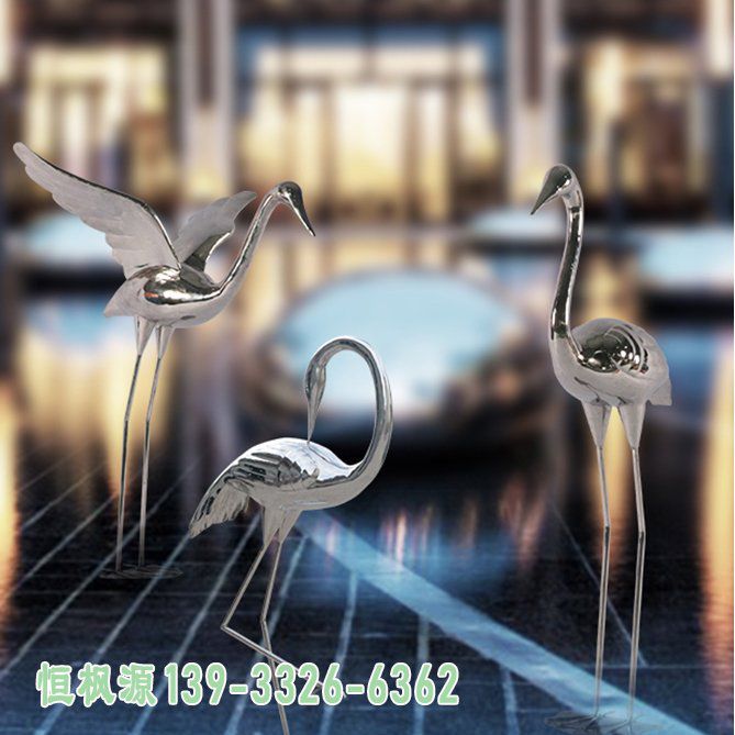 镜面不锈钢仙鹤雕塑 (4)