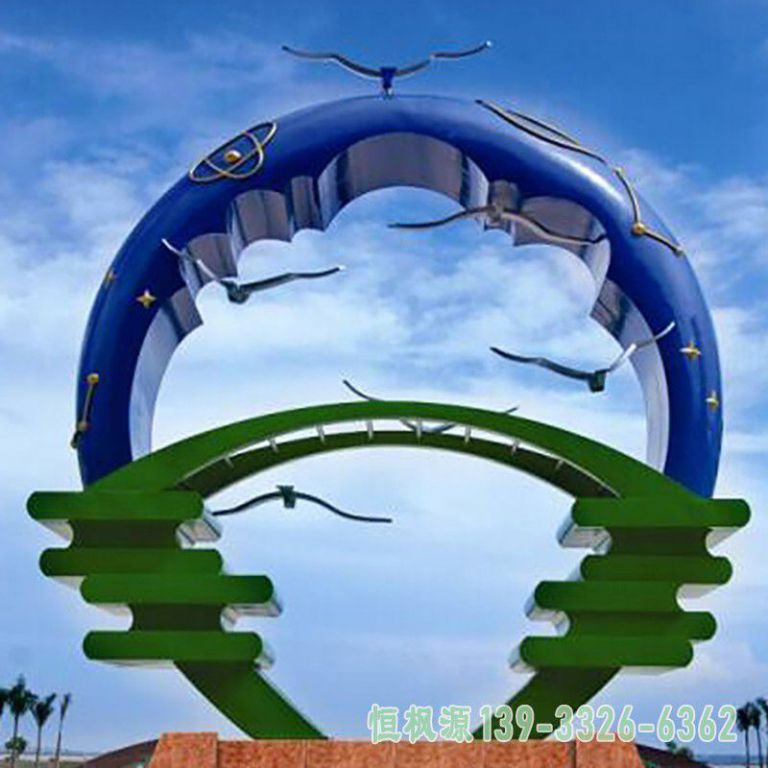不锈钢拱门桥 公园景观雕塑 (1)