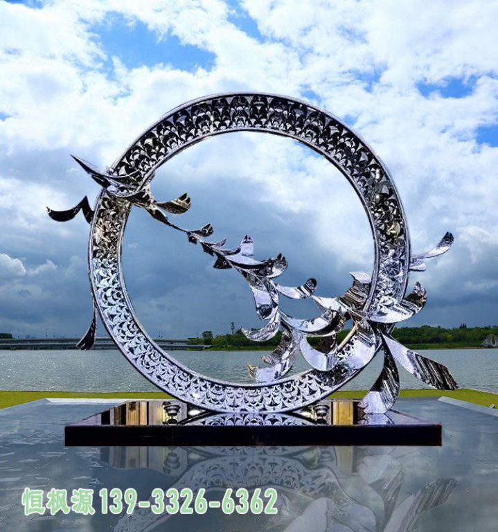 抽象不锈钢大雁雕塑 (1)