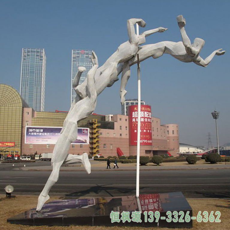 跳高雕塑，不锈钢运动雕塑