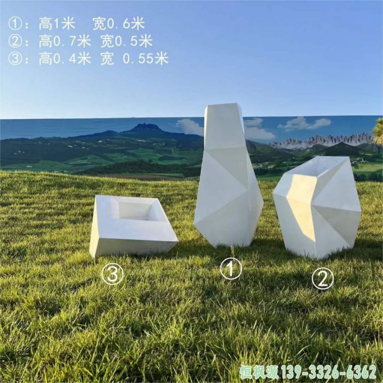 不锈钢几何花盆雕塑 (1)