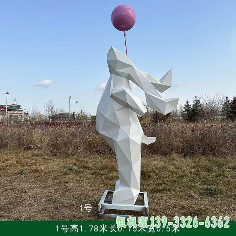 不锈钢白色气球小兔雕塑 (5)