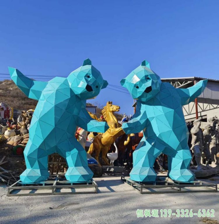 不锈钢彩绘几何熊雕塑 (15)