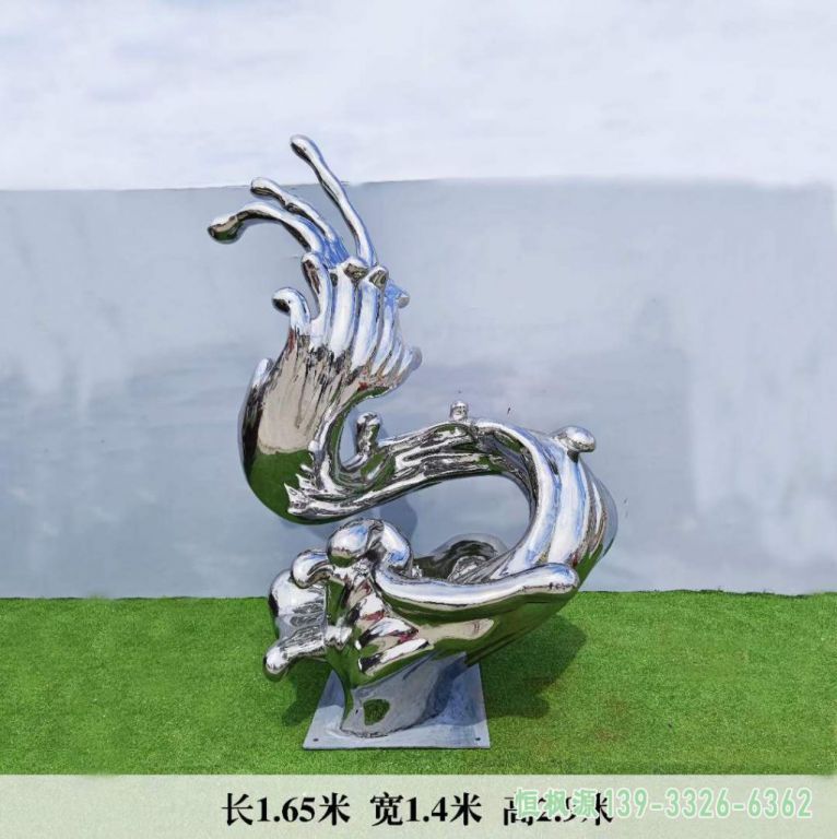 不锈钢镜面海浪雕塑 (1)