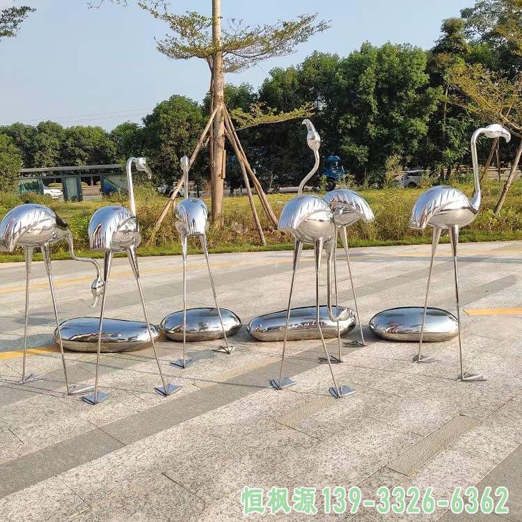镜面火烈鸟园林不锈钢雕塑
