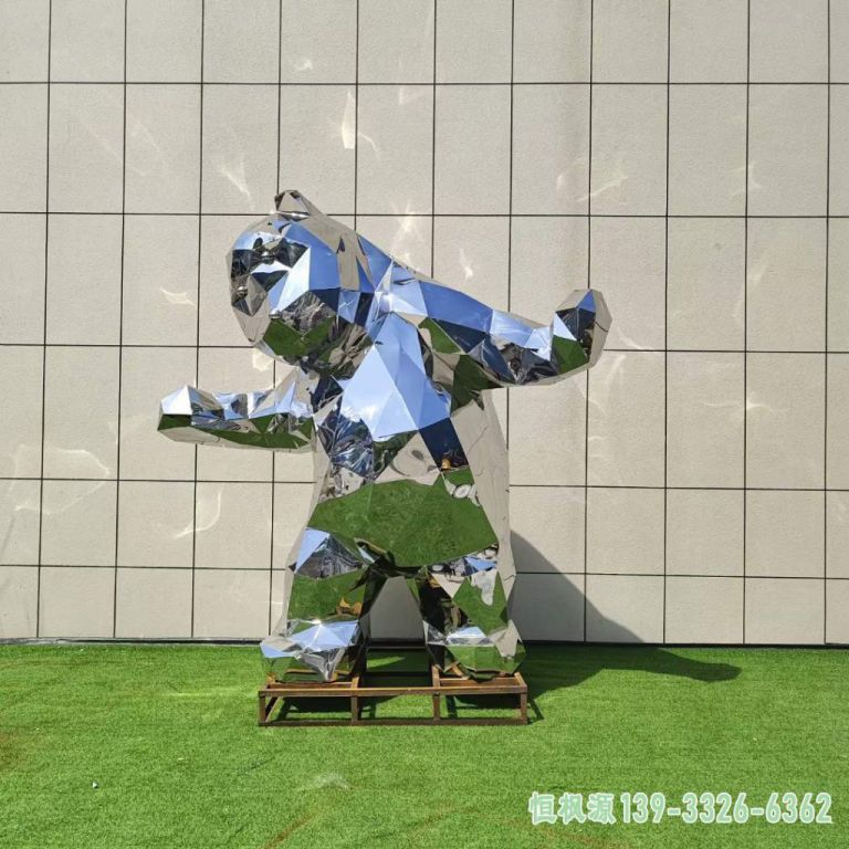 镜面熊公园不锈钢动物雕塑