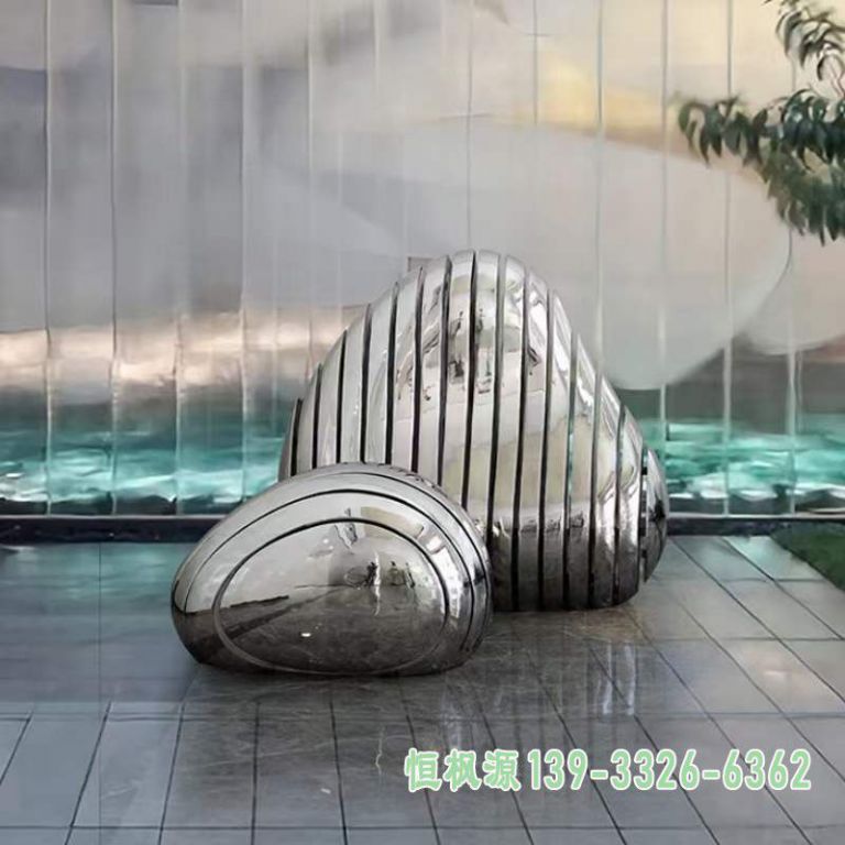 不锈钢抽象鹅卵石雕塑 (6)