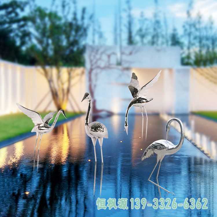 仙鹤不锈钢镜面雕塑