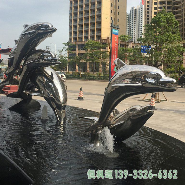 海豚不锈钢小区雕塑