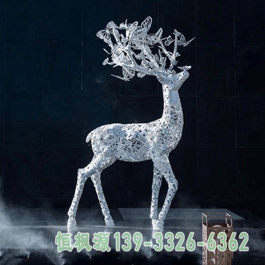 镂空鹿不锈钢动物雕塑