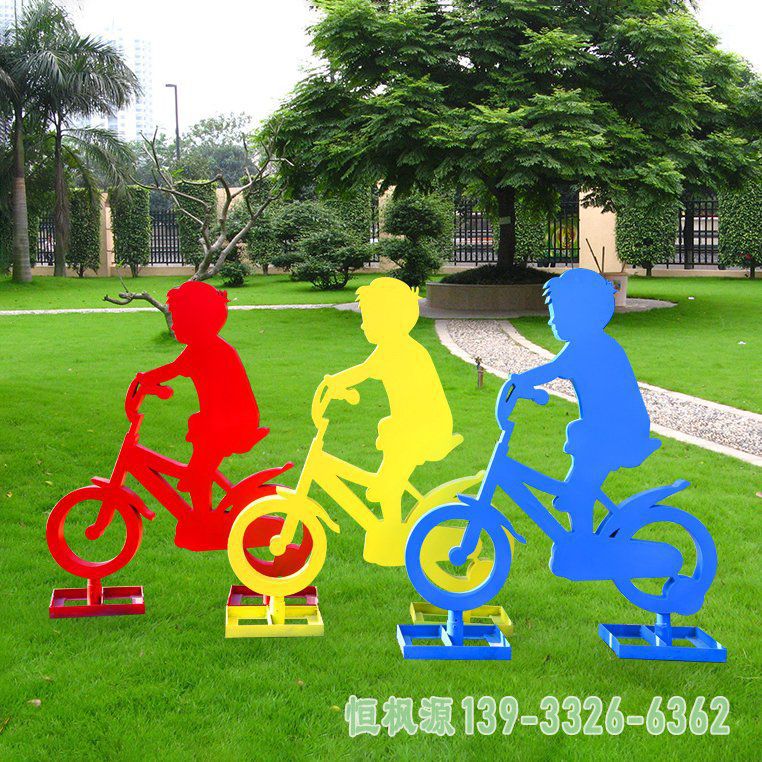 骑单车不锈钢公园雕塑