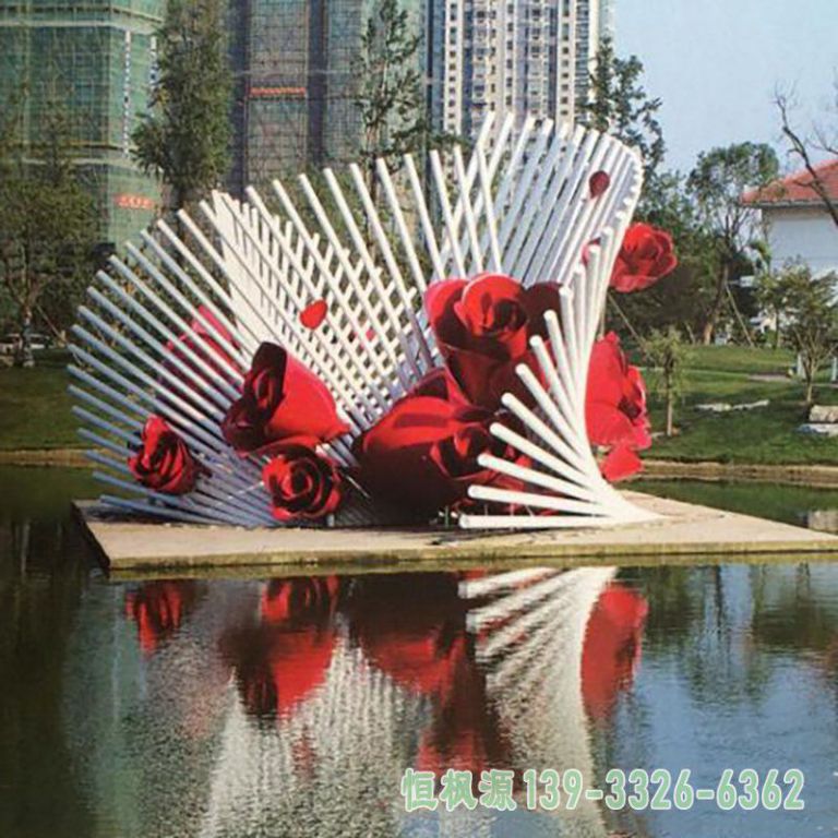 小区玫瑰花不锈钢景观雕塑