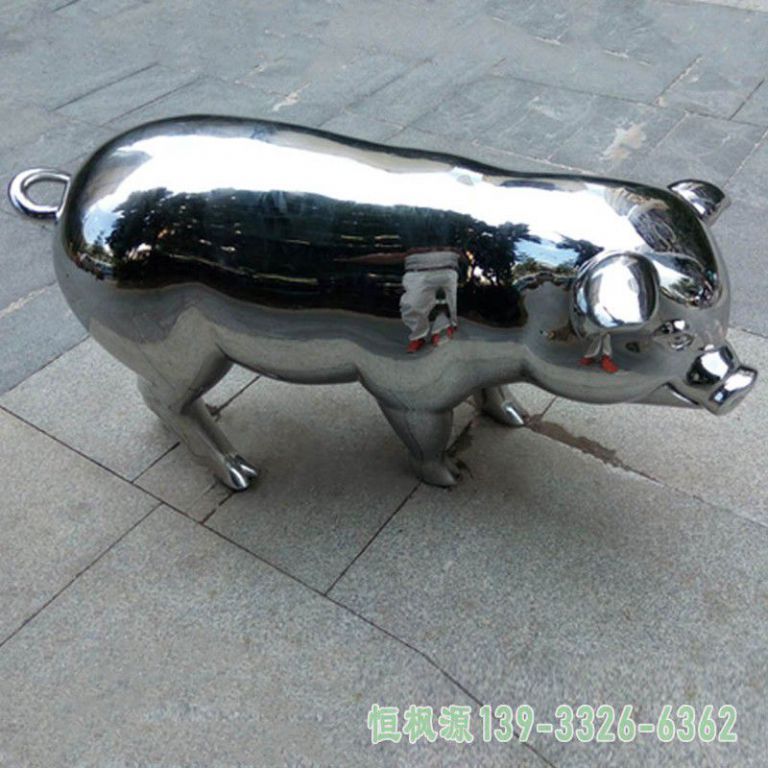 户外小猪不锈钢动物雕塑