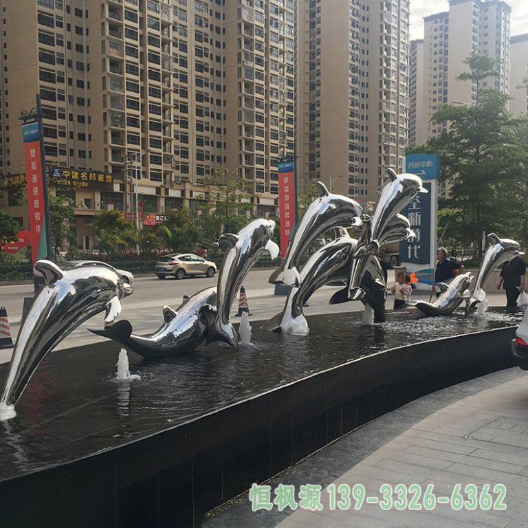 不锈钢小区海豚雕塑