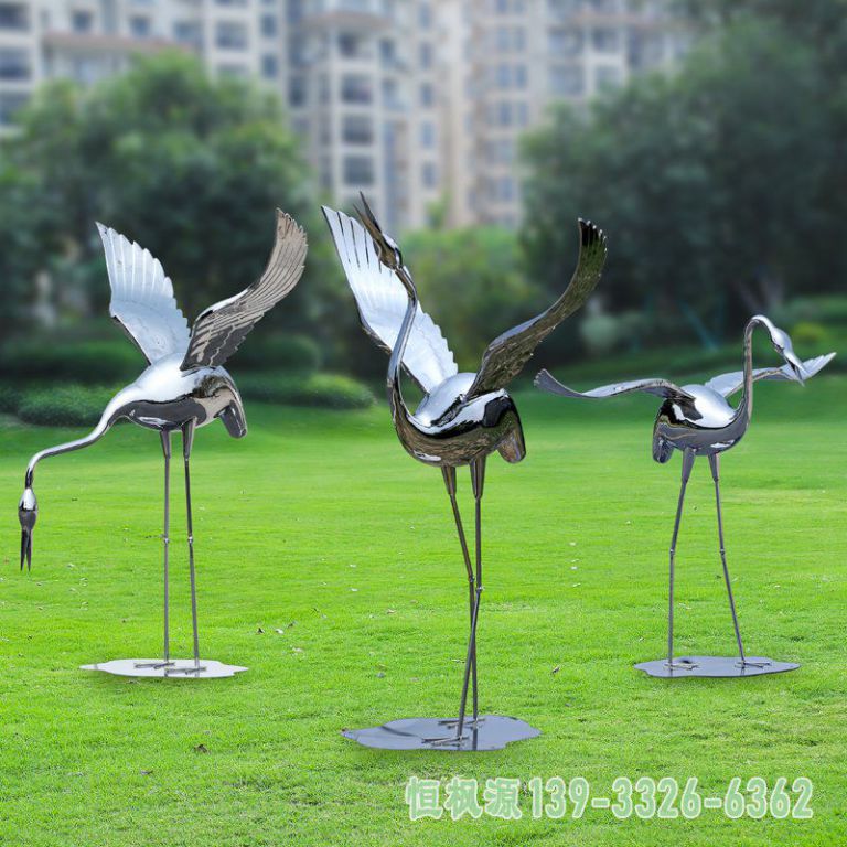 不锈钢广场丹顶鹤景观雕塑