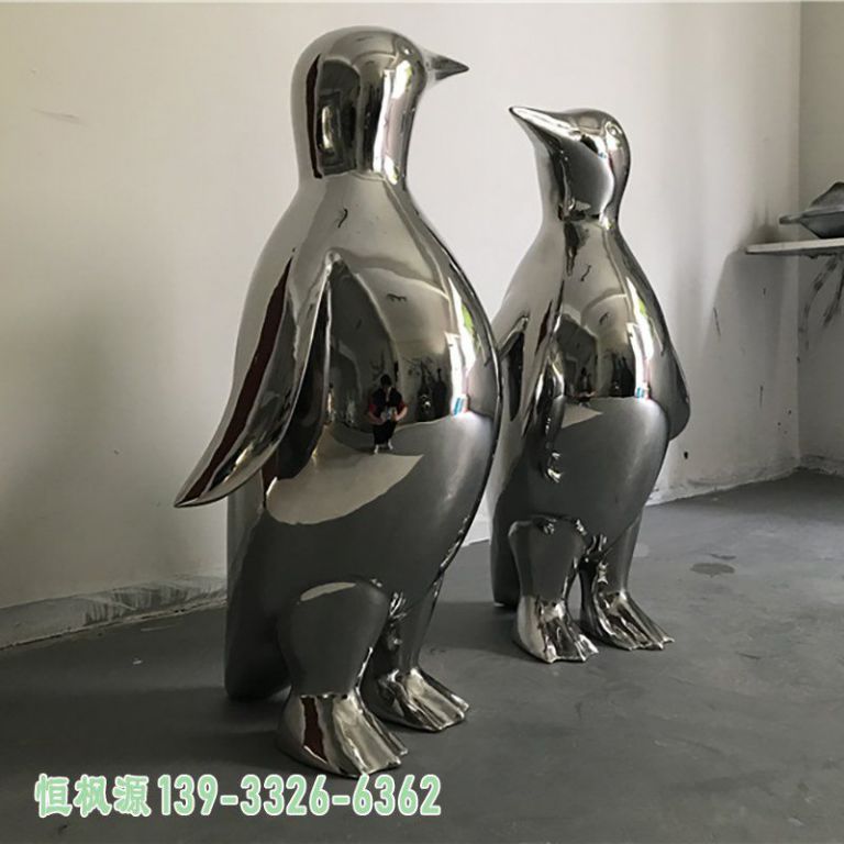 不锈钢企鹅公园动物雕塑