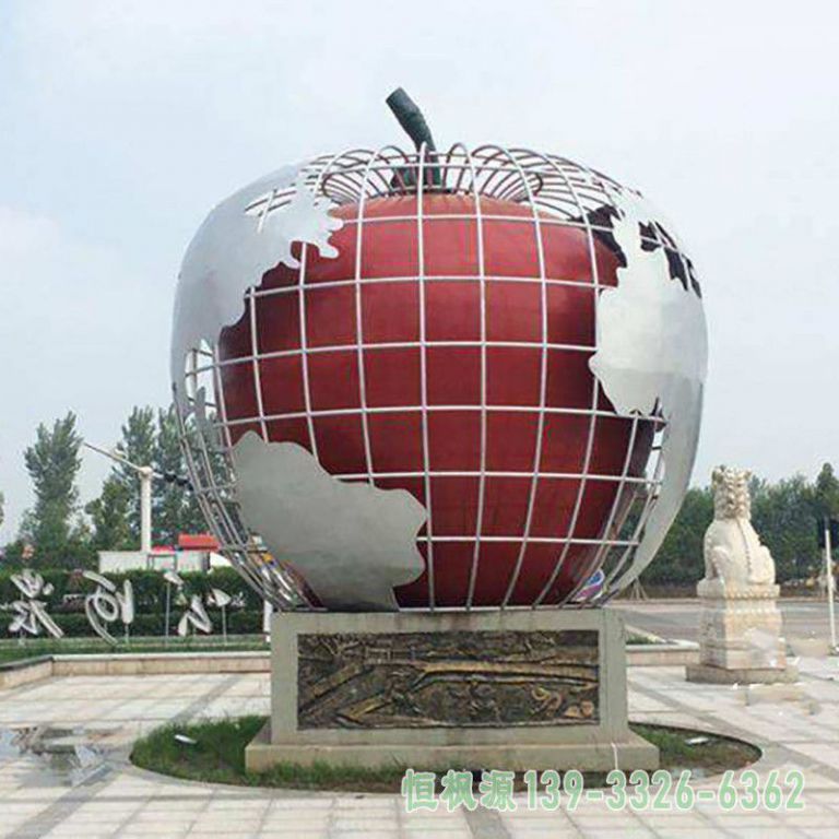 不锈钢户外苹果景观雕塑