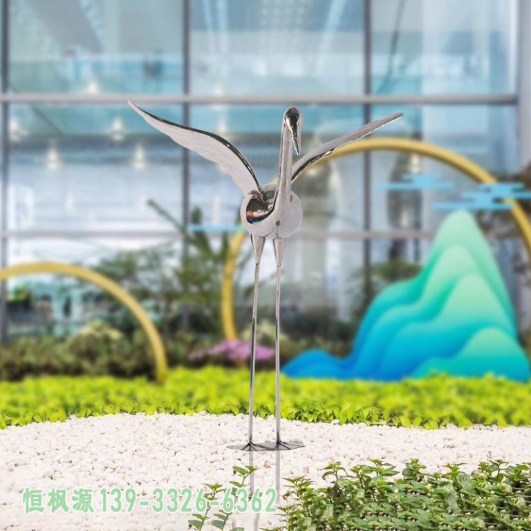 丹顶鹤抽象不锈钢小区雕塑