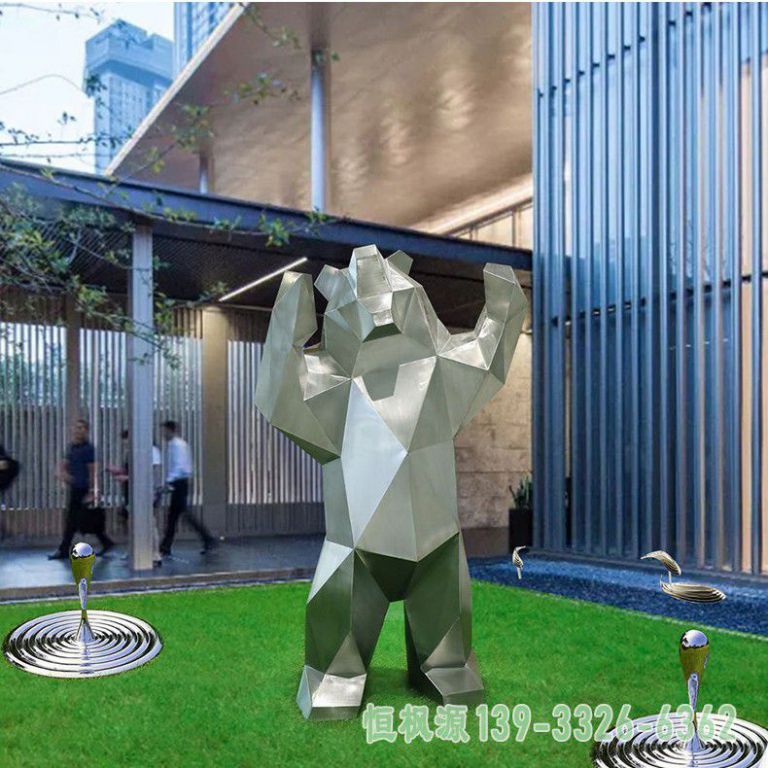不锈钢几何熊企业雕塑