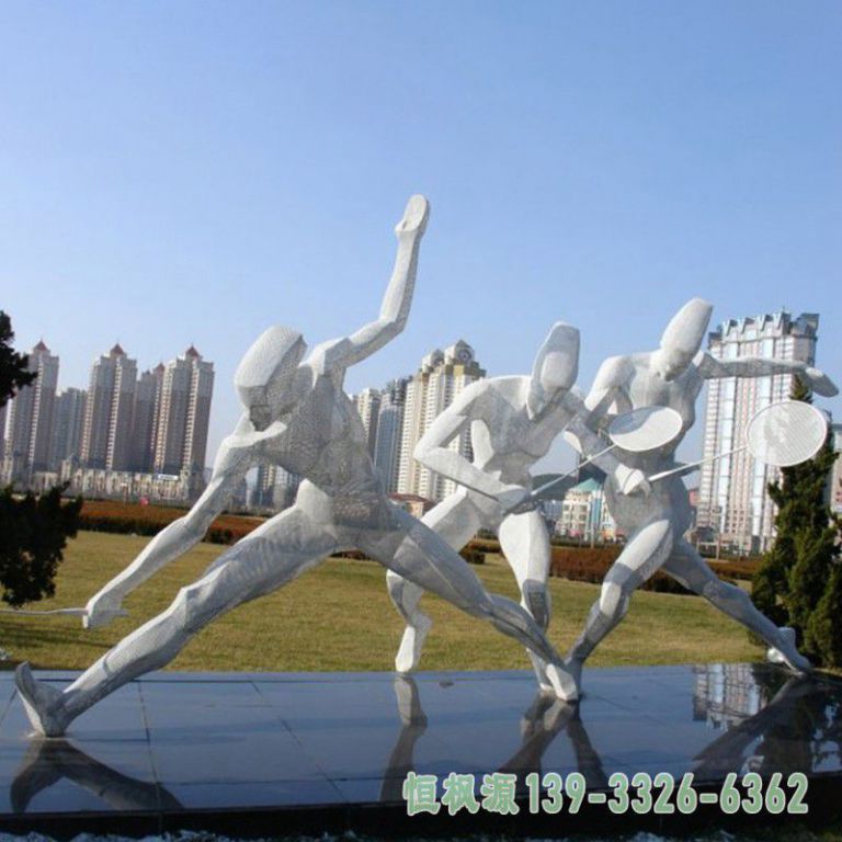 几何羽毛球人物不锈钢雕塑