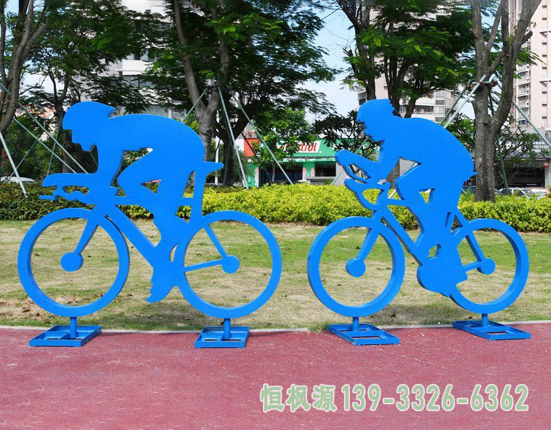 不锈钢自行车人物都市雕塑