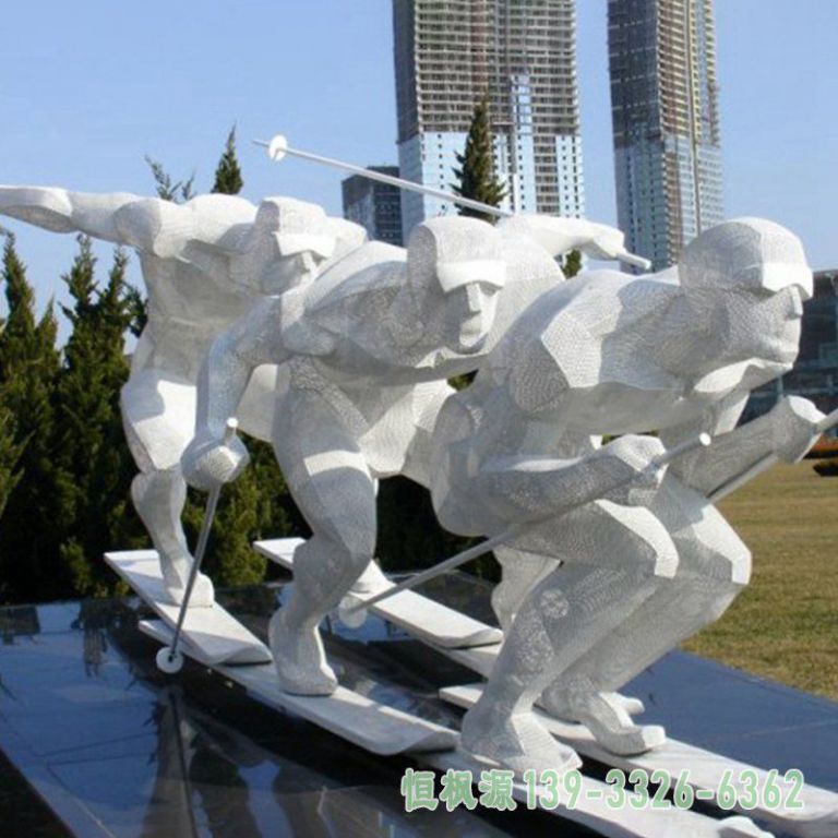 玩雪橇不锈钢城市雕塑