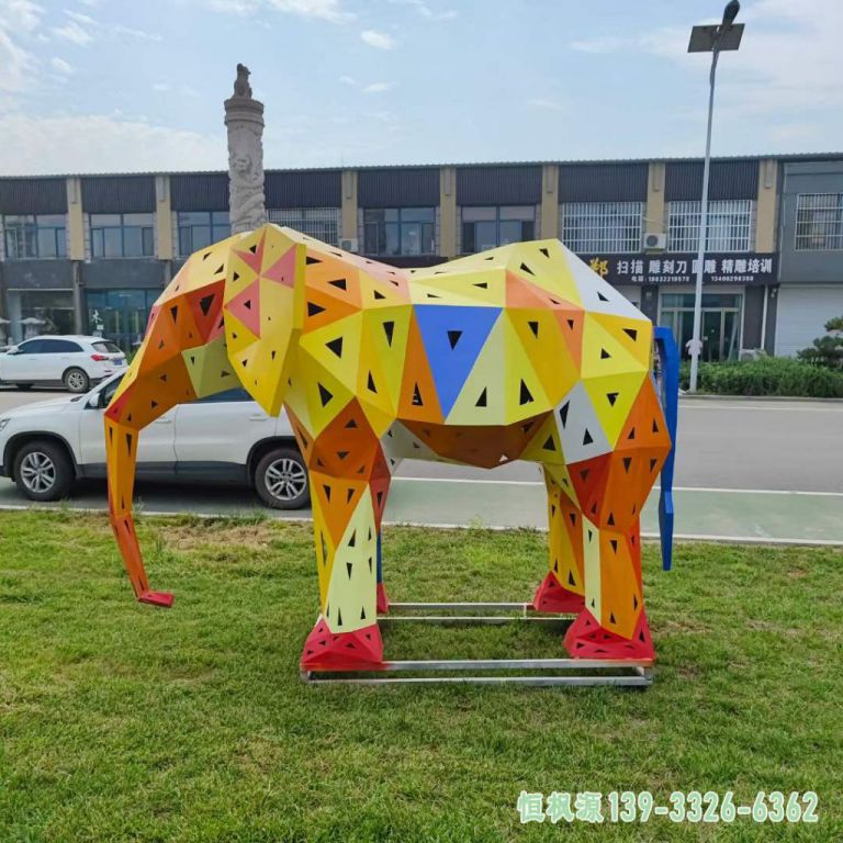 彩绘大象不锈钢校园雕塑