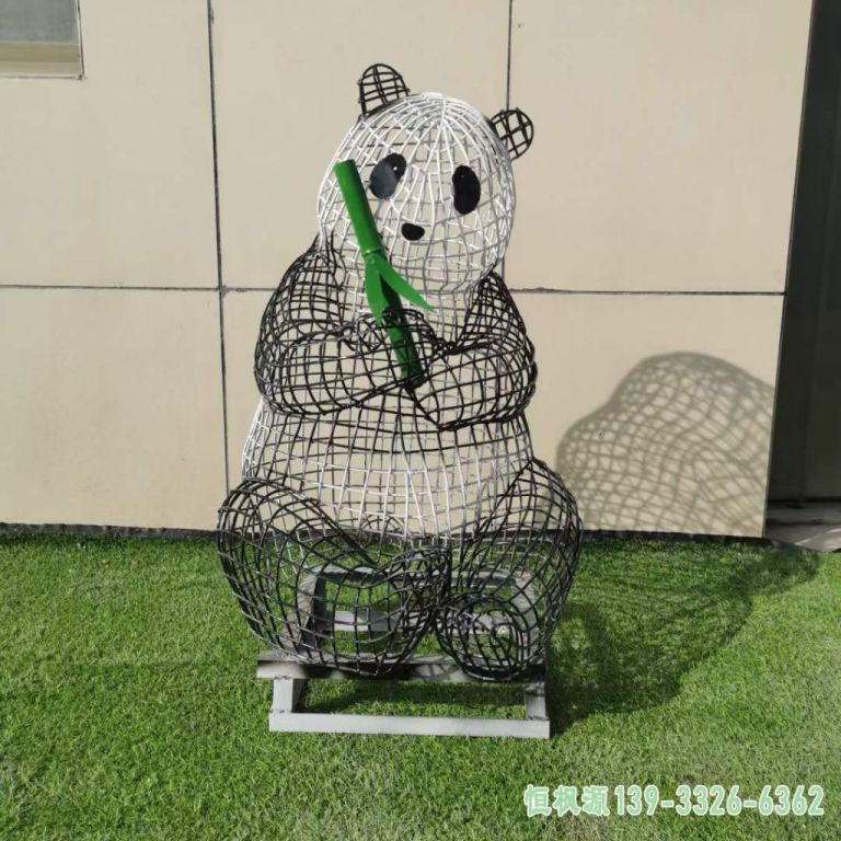 镂空熊猫不锈钢户外雕塑