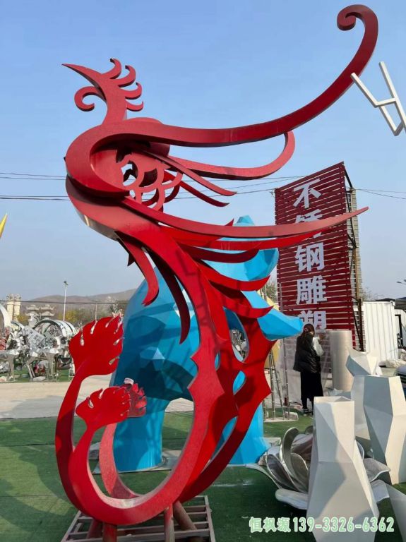 户外凤凰不锈钢动物雕塑