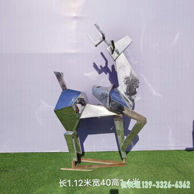 几何鹿城市不锈钢动物雕塑