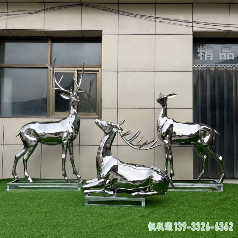 几何鹿城市不锈钢动物雕塑
