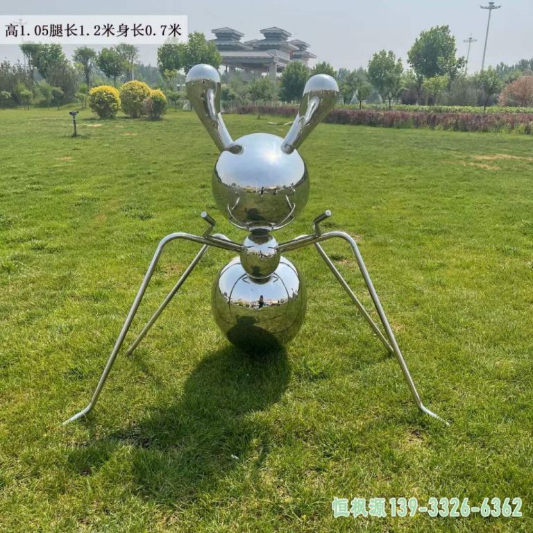 镜面蚂蚁园林不锈钢动物雕塑