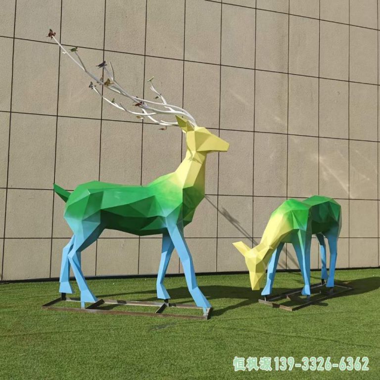 彩绘鹿都市不锈钢雕塑