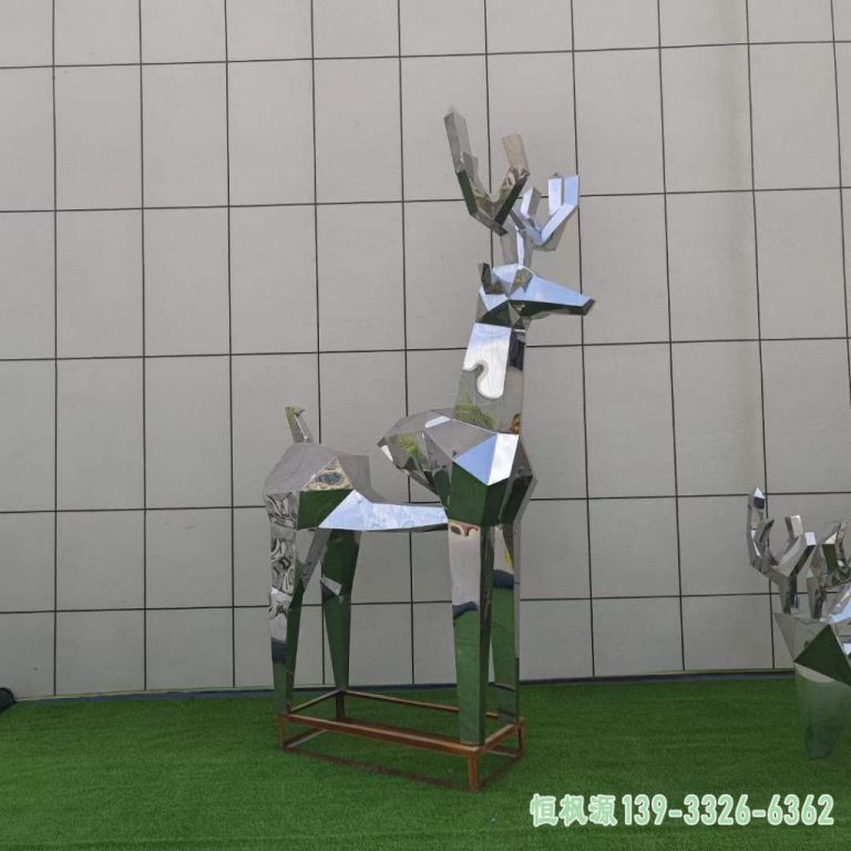 几何鹿小区不锈钢雕塑