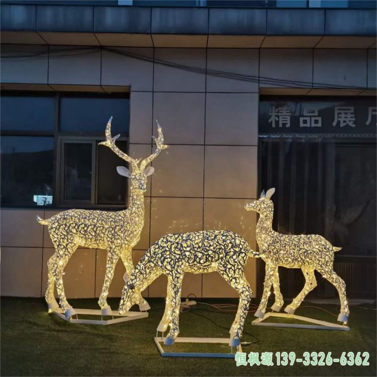 发光镂空鹿广场不锈钢雕塑