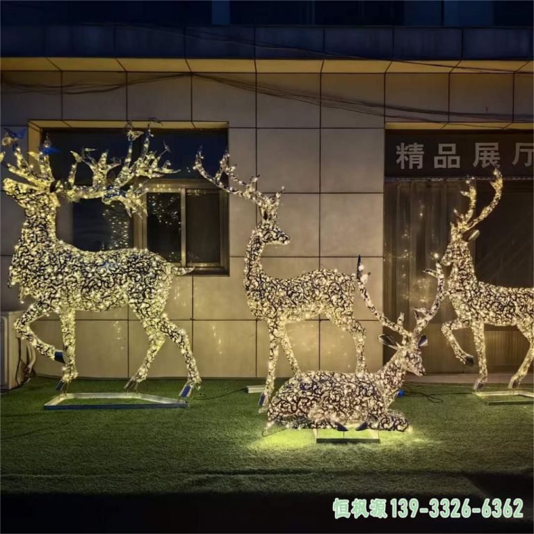 发光鹿公园不锈钢雕塑