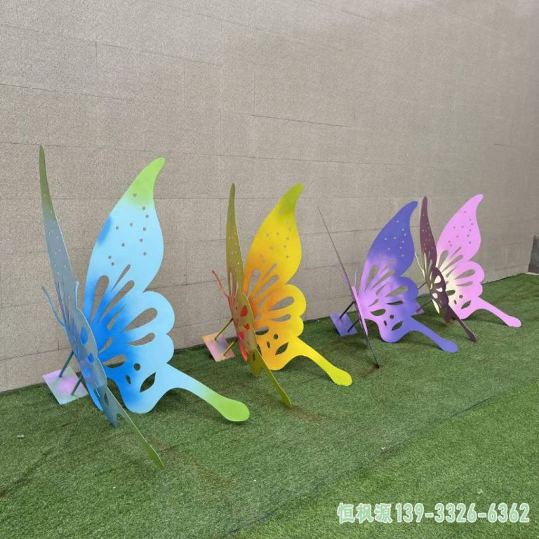 广场彩绘蝴蝶不锈钢雕塑