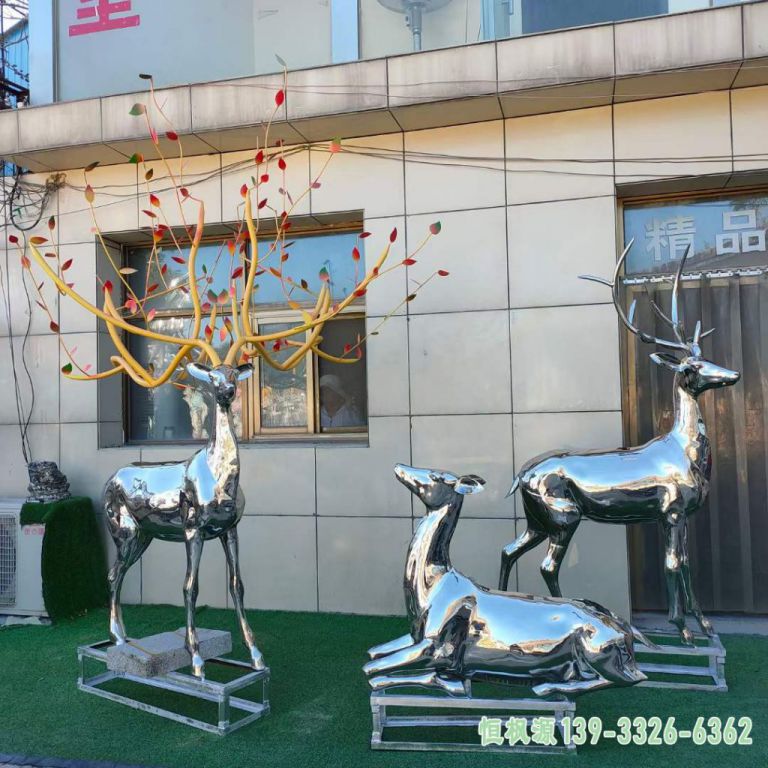 镜面鹿城市不锈钢雕塑
