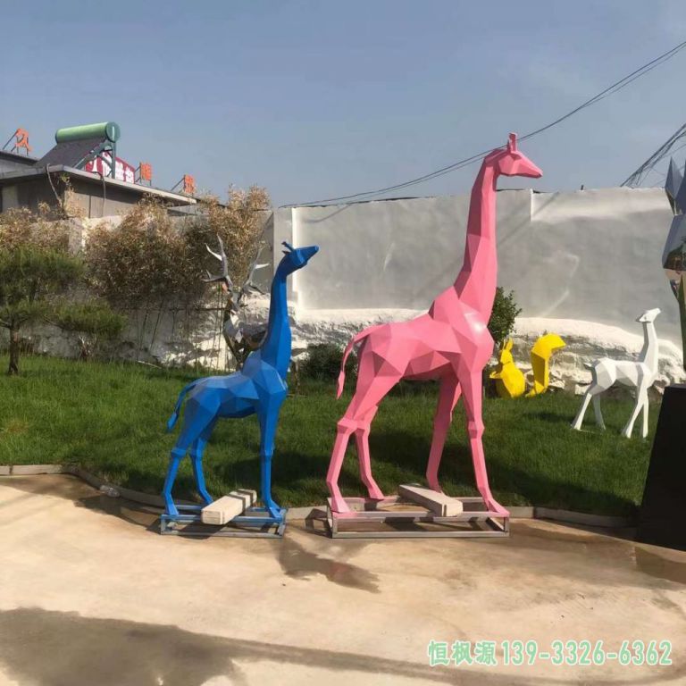 彩绘鹿公园不锈钢雕塑
