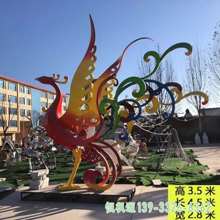 彩绘凤凰城市不锈钢雕塑