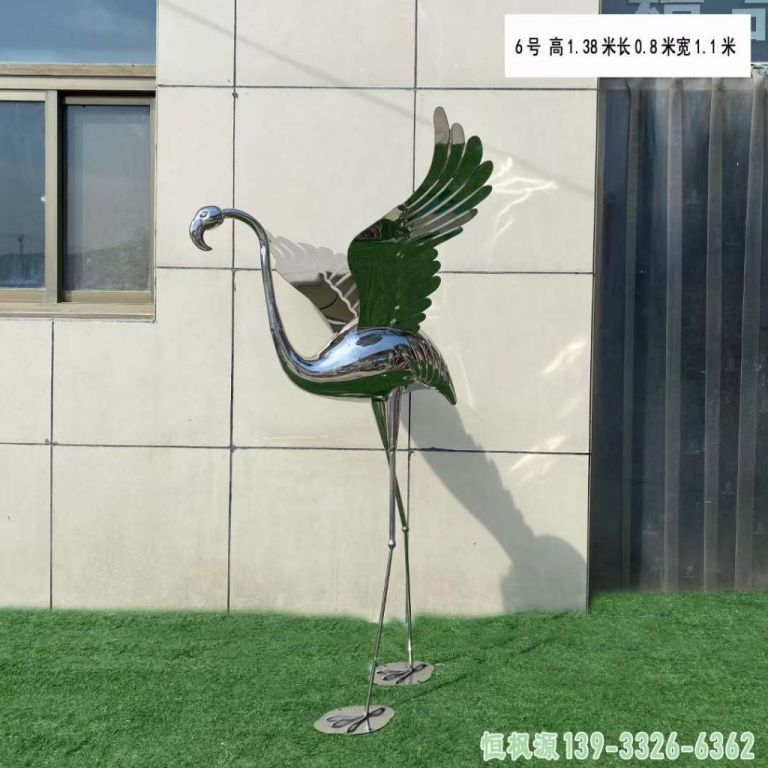 小区火烈鸟不锈钢镜面雕塑