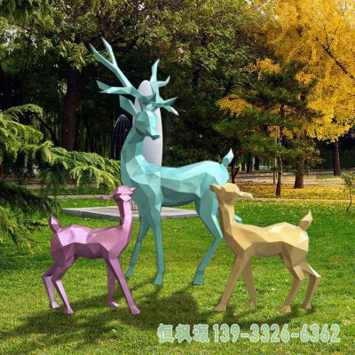 小鹿不锈钢公园雕塑