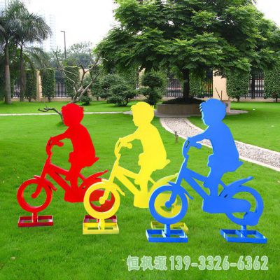 骑单车不锈钢公园雕塑