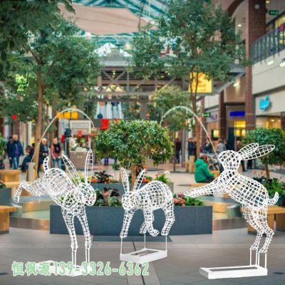 广场兔子不锈钢镂空雕塑